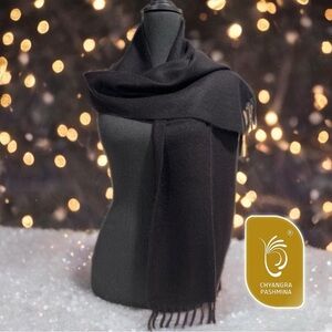Certified 100%Cashmere Pashmina Nepal Lux Winter Scarf Black Fringe Handmade NWT